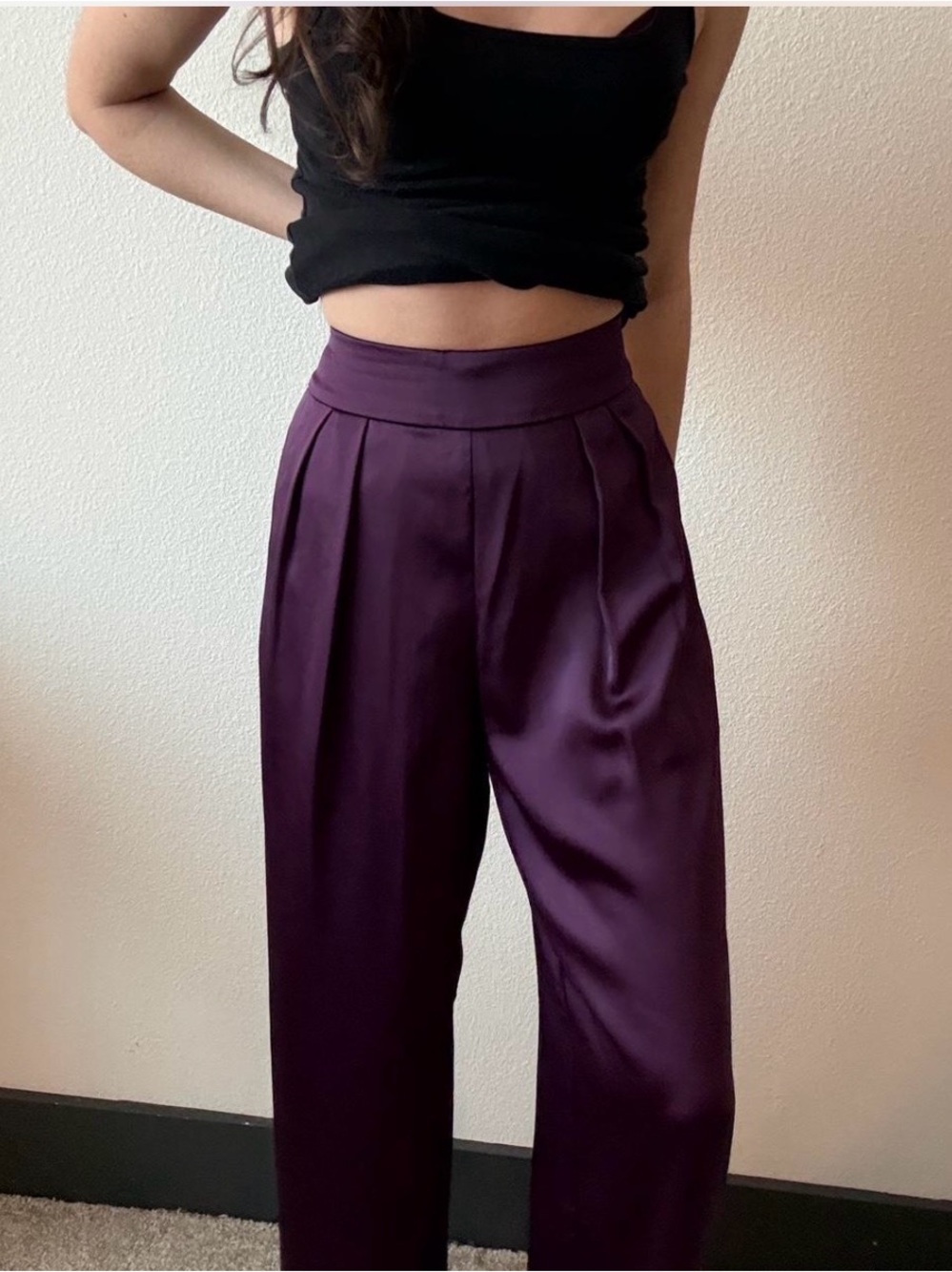 Banana Republic Satin Wide-Leg Trousers in Deep Plum